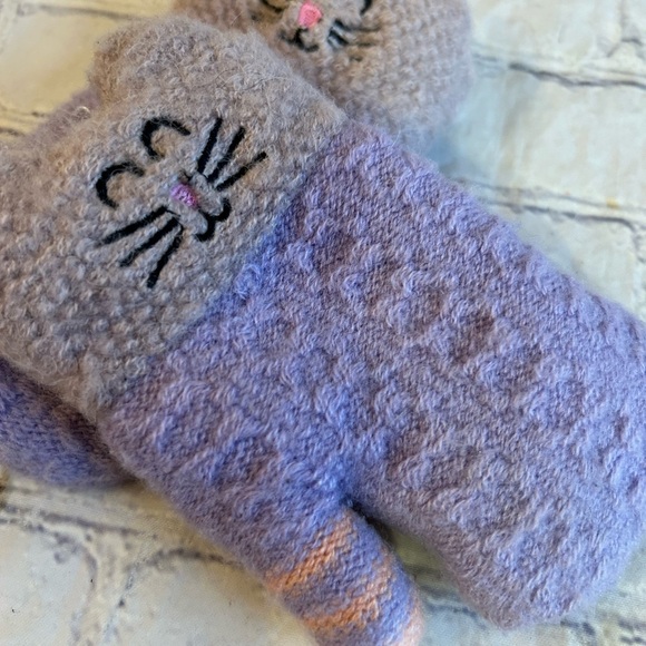 KITTY PURPLE PINK KNIT MITTENS FULLY LINED TODDLER GIRL SIZE - Picture 3 of 5